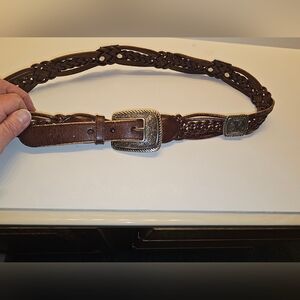 Brown Leather Belt with Silver Buckle Size 33
